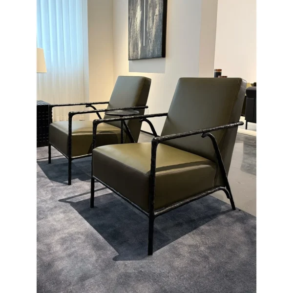 Forged Bronze Frame Lounge Chair in black — in a room setting