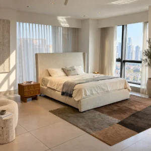 High-Back Wraparound Chenille Bed in sand — front view