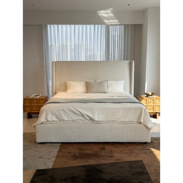 High-Back Wraparound Chenille Bed in sand — in a room setting