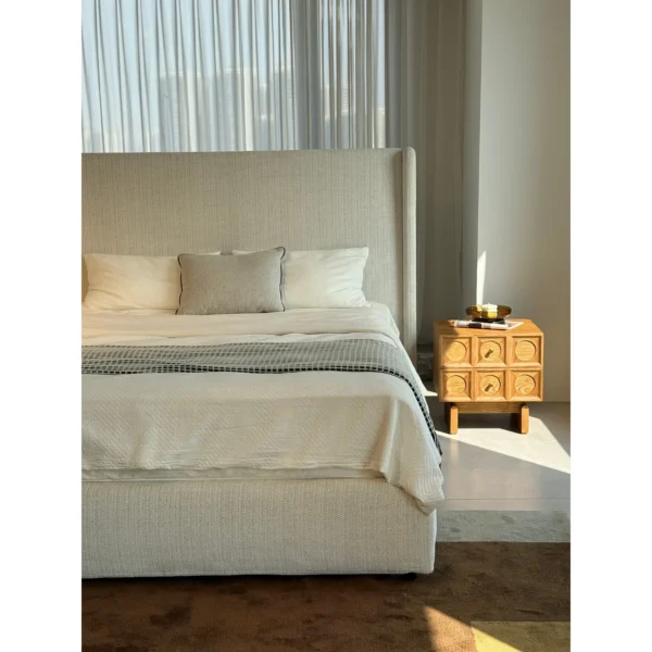 High-Back Wraparound Chenille Bed in sand — in a room setting
