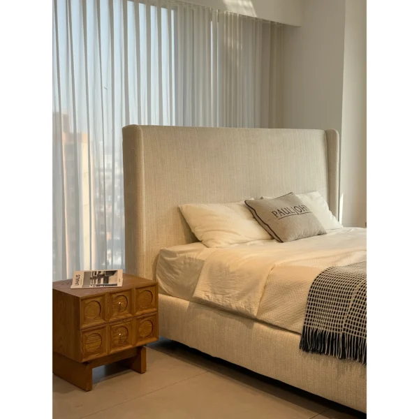 High-Back Wraparound Chenille Bed in sand — in a room setting