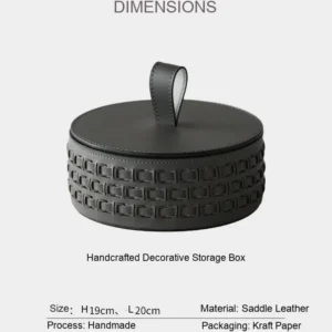 Woven Leather Round Lidded Jewellery Box in slate — dimensions