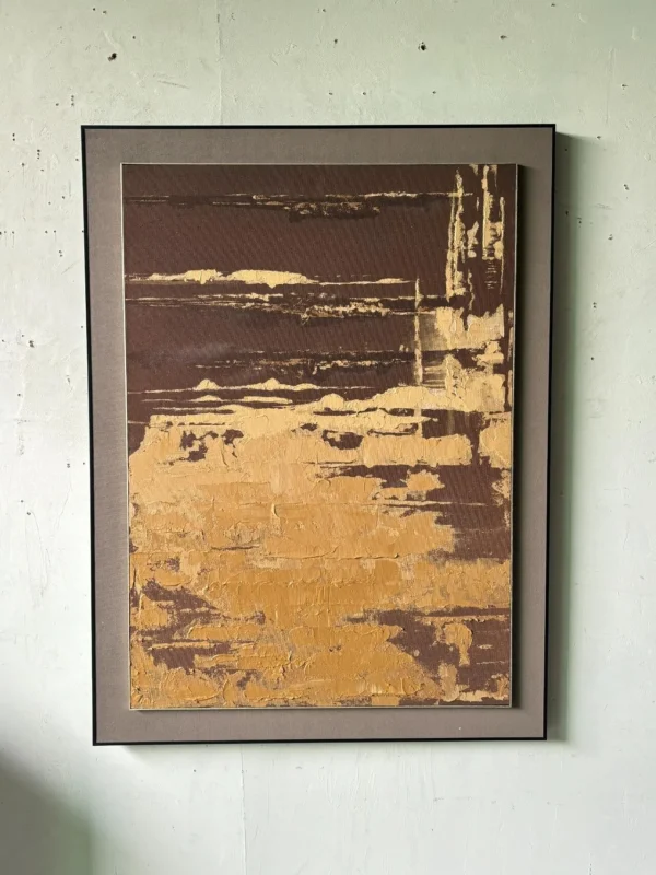 Black and Gold Abstract Wall Art in Slim Frame — in a room setting