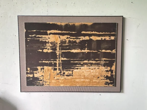 Black and Gold Abstract Wall Art in Slim Frame — in a room setting