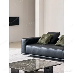 Full-Grain Leather Sofa with 78 cm Seat Depth in black — in a room setting
