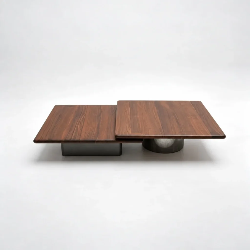 Horizon Walnut Nesting Coffee Table Pair on Steel Bases in walnut — front view