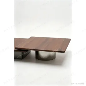 Horizon Walnut Nesting Coffee Table Pair on Steel Bases in walnut — in a room setting