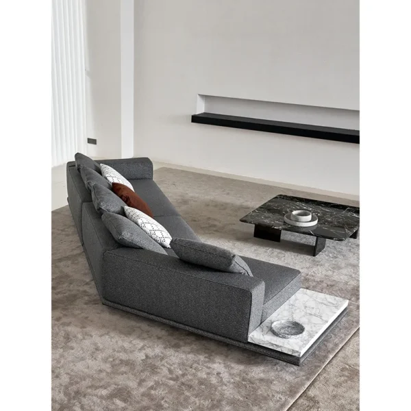 Skyline Sofa in Charcoal Fabric and Leather with Structure — in a room setting