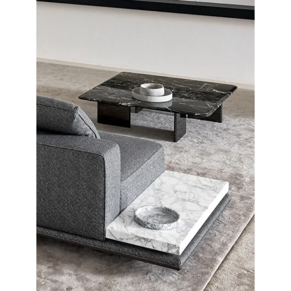 Skyline Sofa in Charcoal Fabric and Leather with Structure — in a room setting