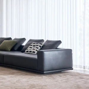Horizonte Linear Minimalist Sofa in full-grain leather — front view