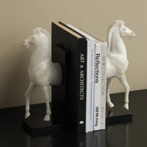 Jade-Effect Horse Bookends, Pair in oatmeal — front view