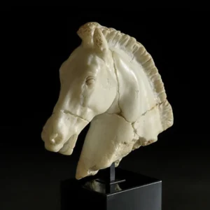 Classical Horse Head Sculpture in oatmeal — front view