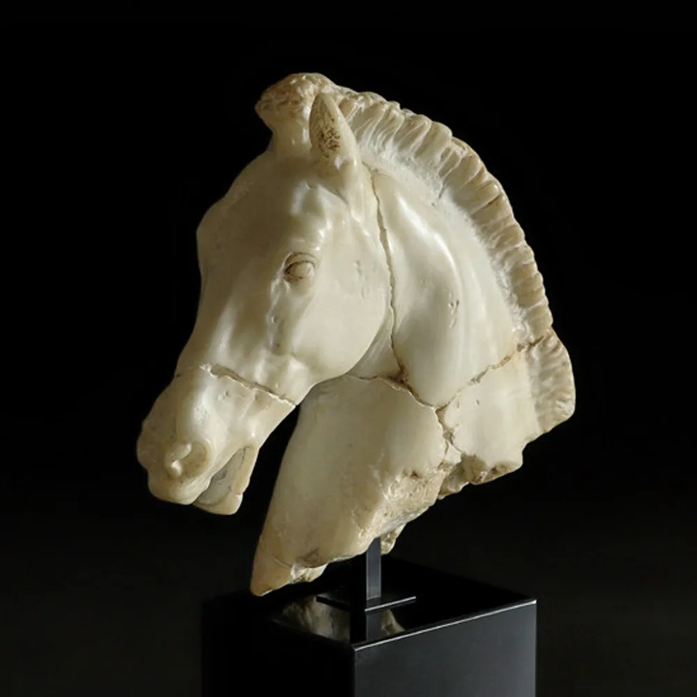 Classical Horse Head Sculpture in oatmeal — front view