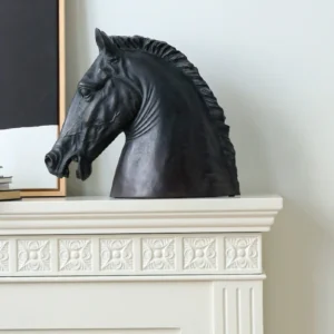 Classical Black Horse Head Bust Sculpture in black — front view