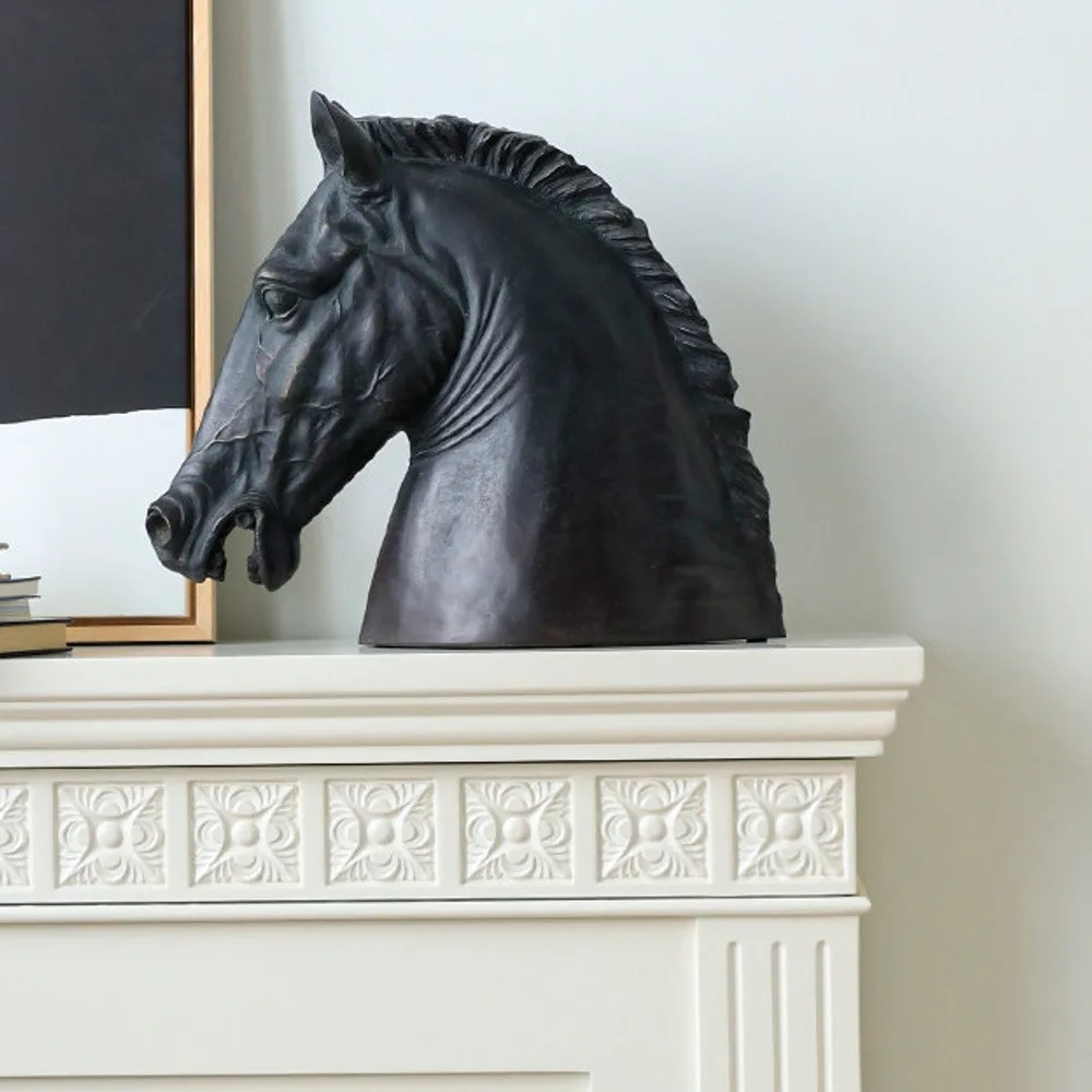 Classical Black Horse Head Bust Sculpture in black — front view