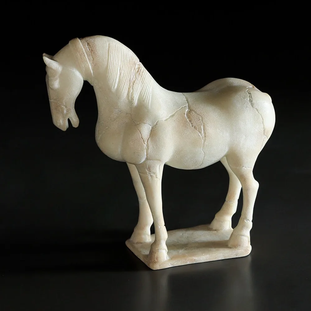 Tang-Style Standing Horse Sculpture in Jade-Effect Resin — front view