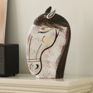 Hand-Painted Horse Head Ceramic Art Ornament in oatmeal — front view
