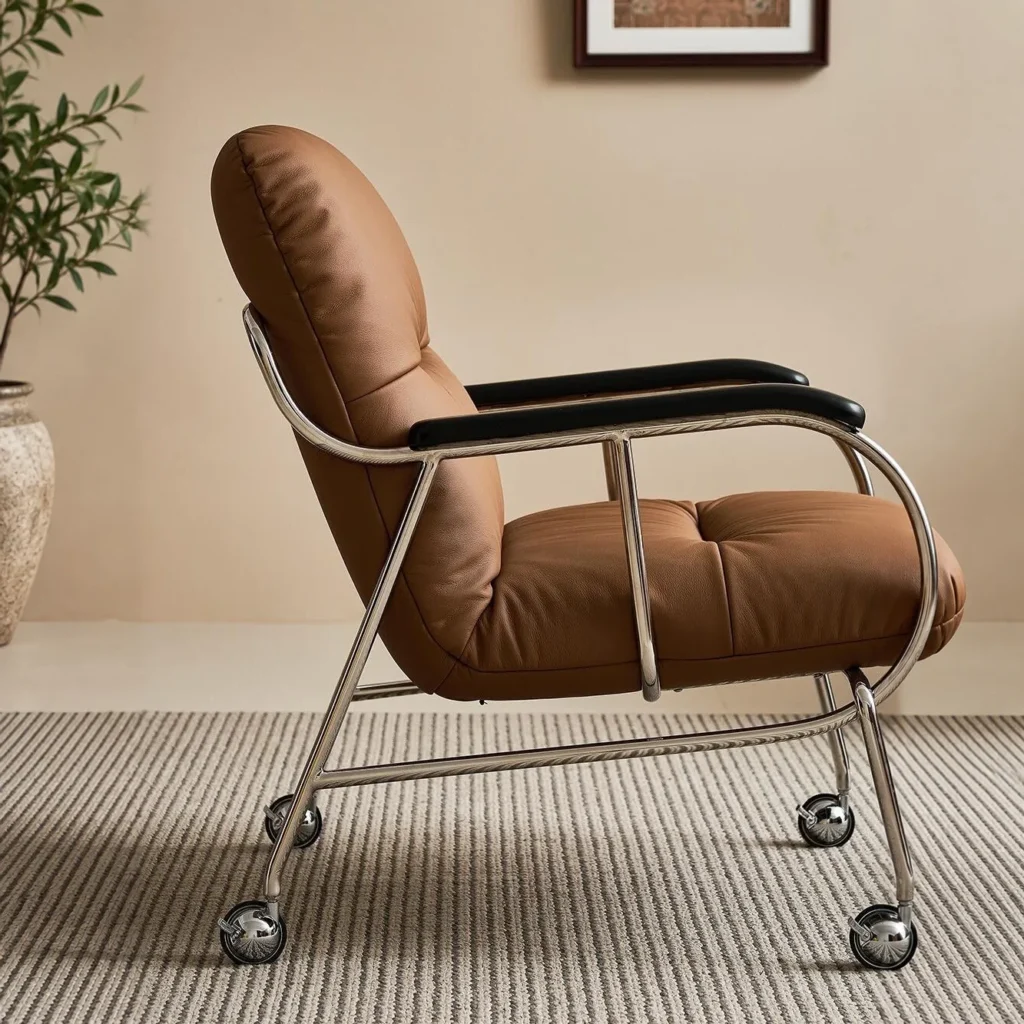 S-Curve Lounge Chair in Cognac Leather on Steel Frame — front view