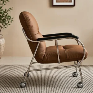 S-Curve Lounge Chair in Cognac Leather on Steel Frame — front view