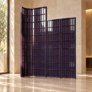 Aubergine Lattice Multi-Panel Hotel Screen in plum — front view