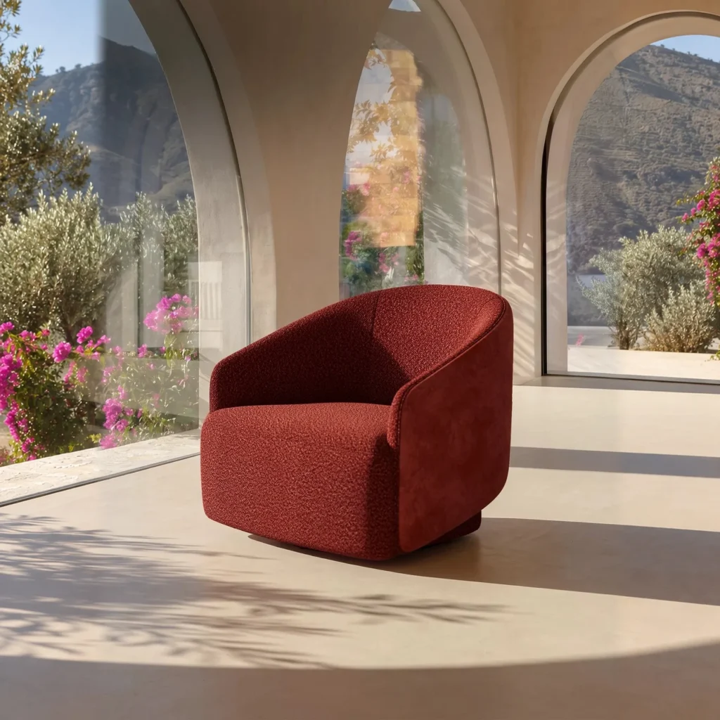 Ruiti Deep Red Two-Tone Swivel Accent Chair in red — front view