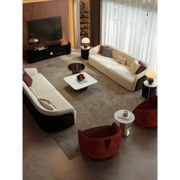 Ruiti Deep Red Two-Tone Swivel Accent Chair in red — in a room setting