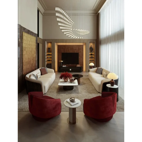 Ruiti Deep Red Two-Tone Swivel Accent Chair in red — in a room setting