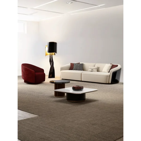 Ruiti Deep Red Two-Tone Swivel Accent Chair in red — in a room setting