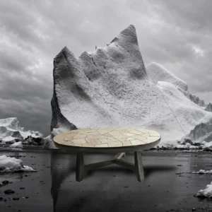 Huajing Round Coffee Table with Cracked Stone Mosaic Top in oatmeal — front view