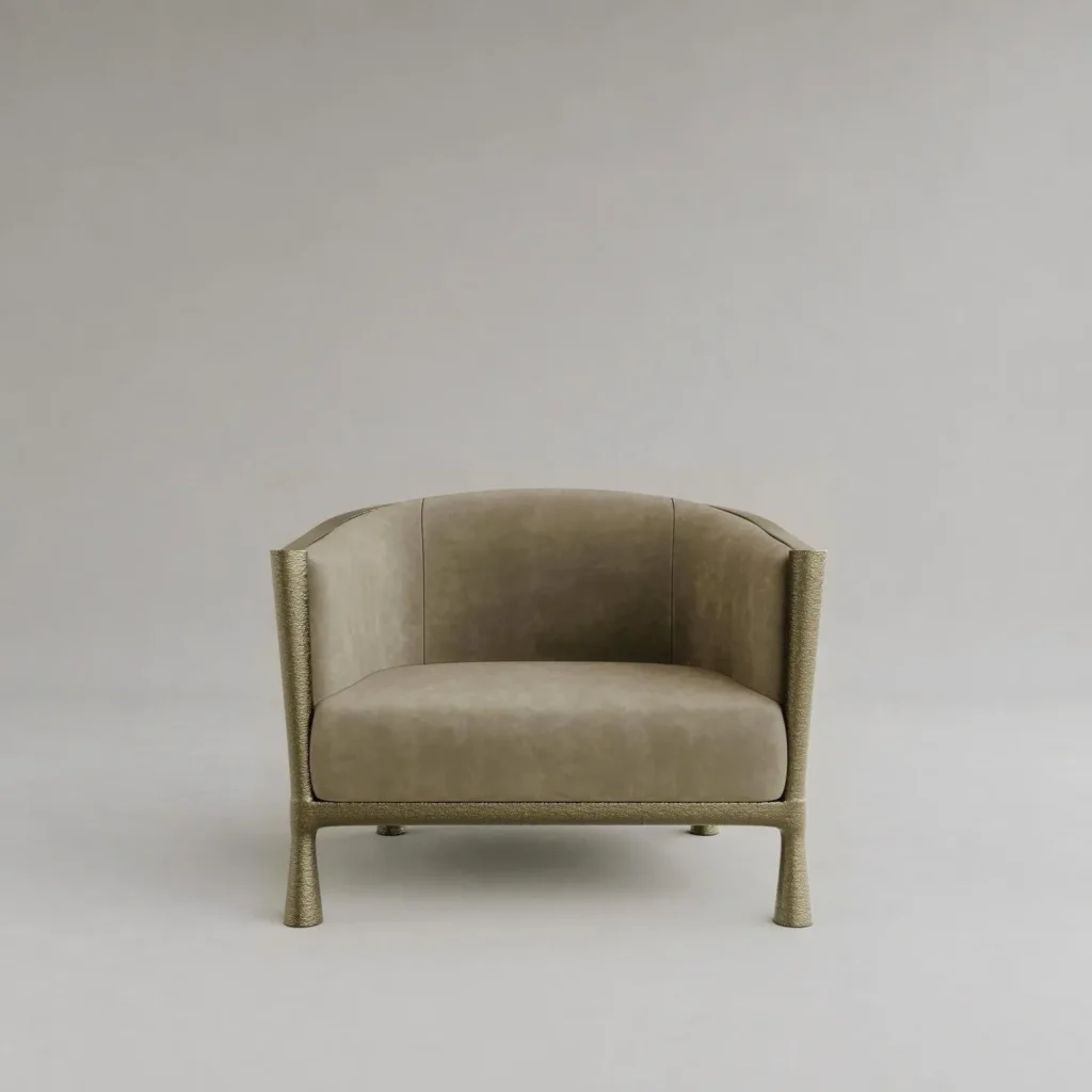 Sage Suede Tub Lounge Chair with Stitched Edge in olive — front view