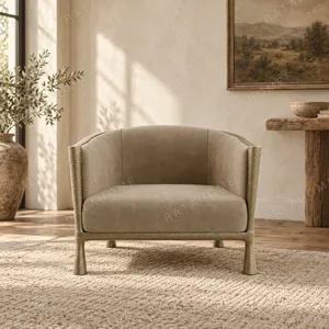 Sage Suede Tub Lounge Chair with Stitched Edge in olive — in a room setting