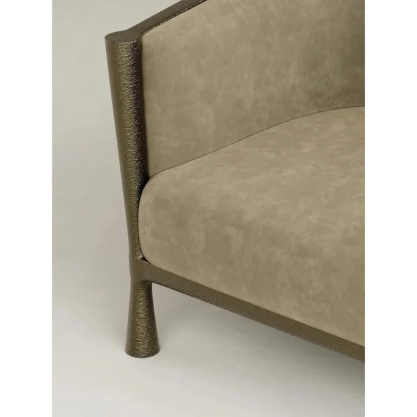 Sage Suede Tub Lounge Chair with Stitched Edge in olive — in a room setting