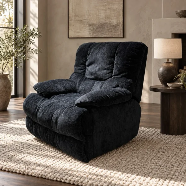 Human Kennel Lazy Lounge Chair in Navy Crushed Velvet — in a room setting