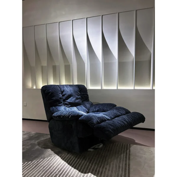 Human Kennel Lazy Lounge Chair in Navy Crushed Velvet — in a room setting
