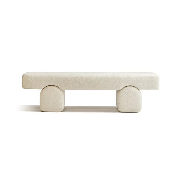 Ice Cream Stick Bench with Cream Fabric Seat in oatmeal — in a room setting
