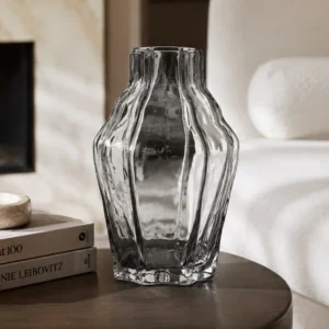 Designer Ice Ridge Textured Glass Vase in slate — front view