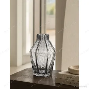 Designer Ice Ridge Textured Glass Vase in slate — in a room setting