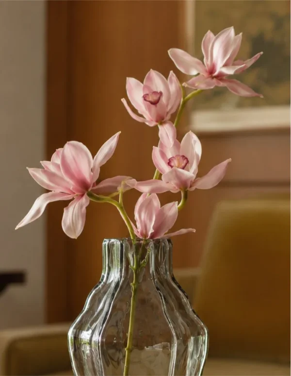 Designer Ice Ridge Textured Glass Vase in slate — in a room setting