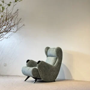 Sculptural Wingback Reading Lounge Chair in Sage Chenille — front view