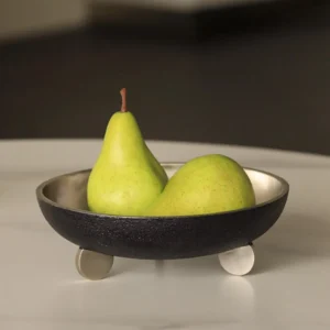 Imported Aluminium Footed Fruit Bowl in Black and Silver — front view