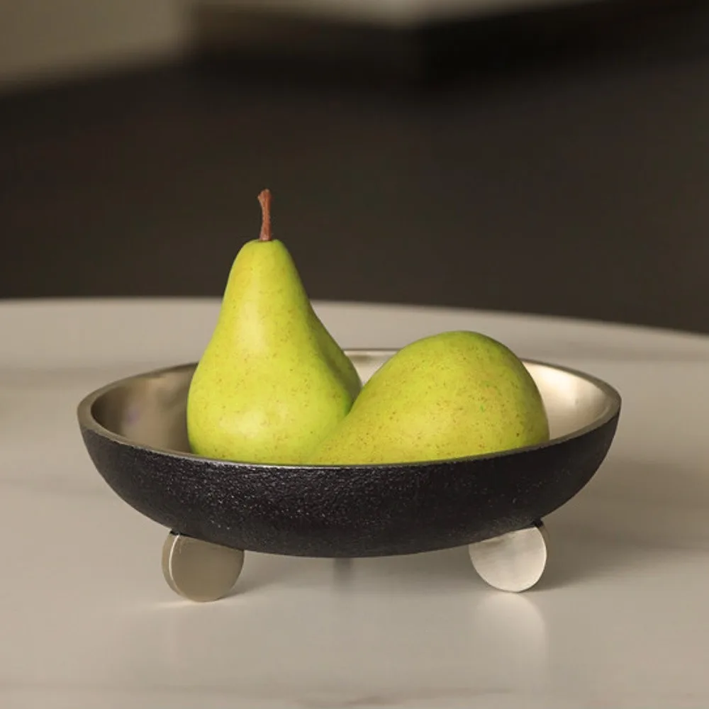 Imported Aluminium Footed Fruit Bowl in Black and Silver — front view