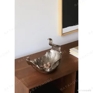 Imported Aluminium Leaf Bowl Ornament, Dancing Leaf in silver — in a room setting
