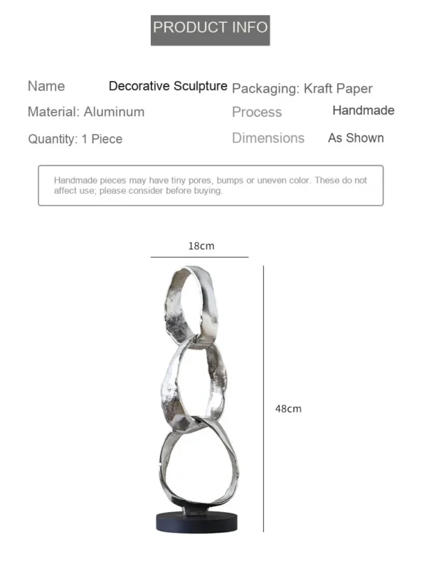 Imported Aluminium Ring Sculptures on Black Base, Two Forms in silver — dimensions