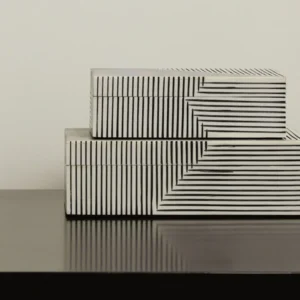 Black and White Line-Pattern Decorative Boxes in black — front view