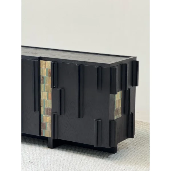 Black Ash Entryway Cabinet with Art Veneer Panels, 220 cm in black — in a room setting