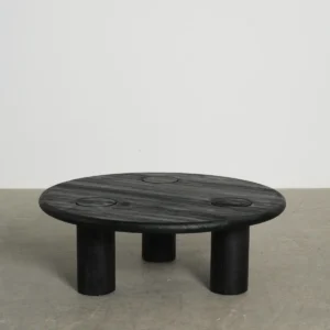 Ink Black Ash Round Coffee Table with Inset Discs, 100 cm in black — front view