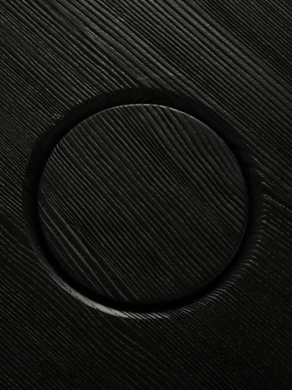 Ink Black Ash Round Coffee Table with Inset Discs, 100 cm in black — detail