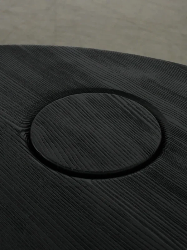 Ink Black Ash Round Coffee Table with Inset Discs, 100 cm in black — detail