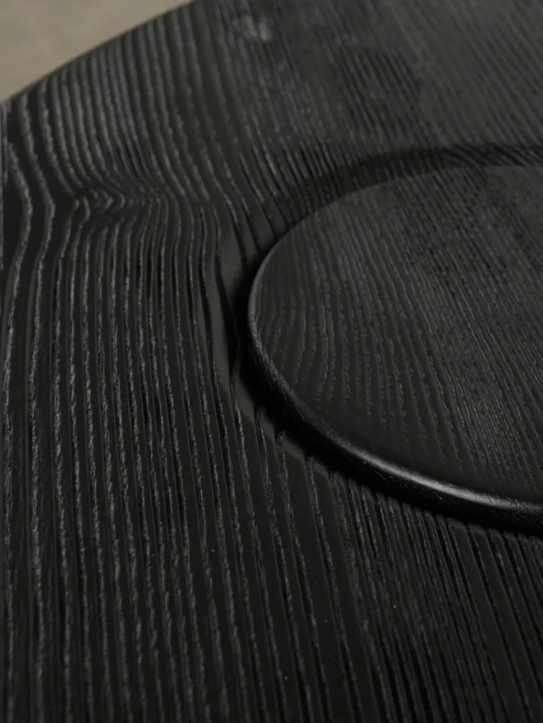 Ink Black Ash Round Coffee Table with Inset Discs, 100 cm in black — detail