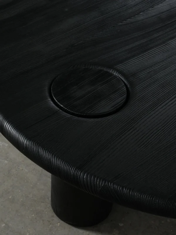 Ink Black Ash Round Coffee Table with Inset Discs, 100 cm in black — detail